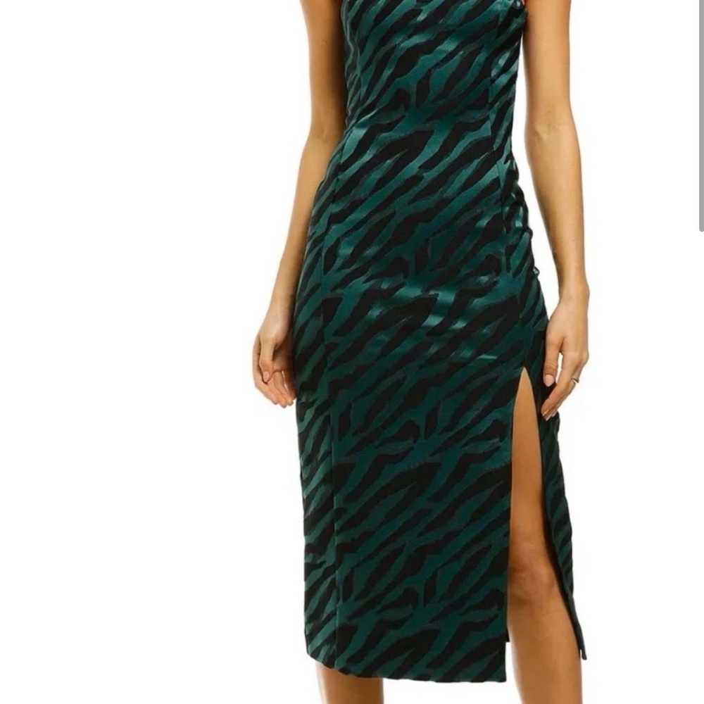 bec + bridge Emerald and Black Zebra-Stripe Midi Dress with Side Slit